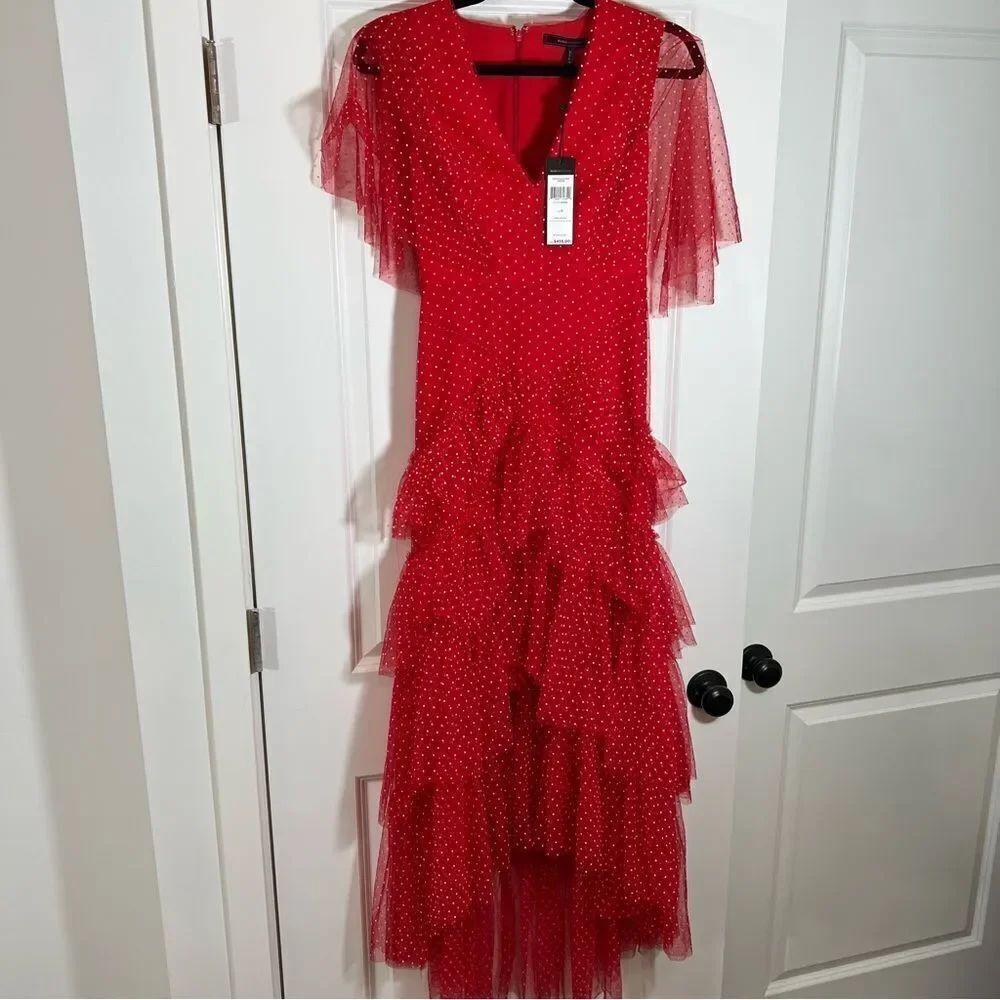 NWT BCBGMAXAZRIA Tiered Polka Dot Gown | Size 0 - Picture 6 of 13